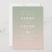 Ombre Green & Pink Wedding Invitation met Foto Kaart (Voorkant)