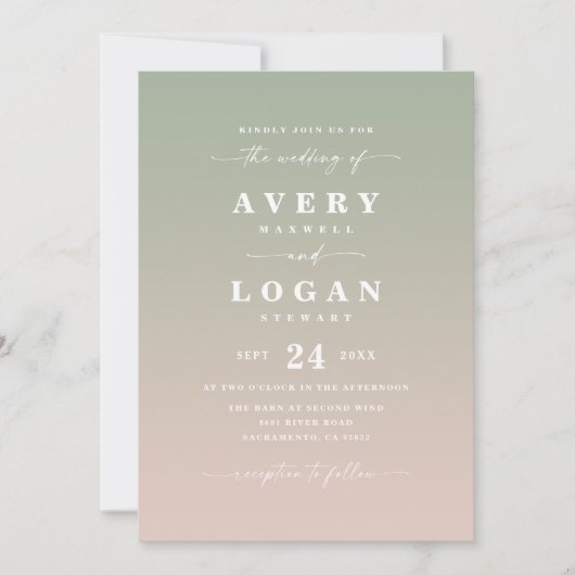 Ombre Green & Pink Wedding Invitation met Foto Kaart (Voorkant)