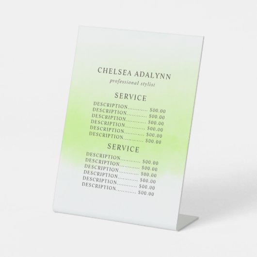 Ombre Green Waterverf Minimal Service Price Reclamebord Met Voetstuk (Voorkant)