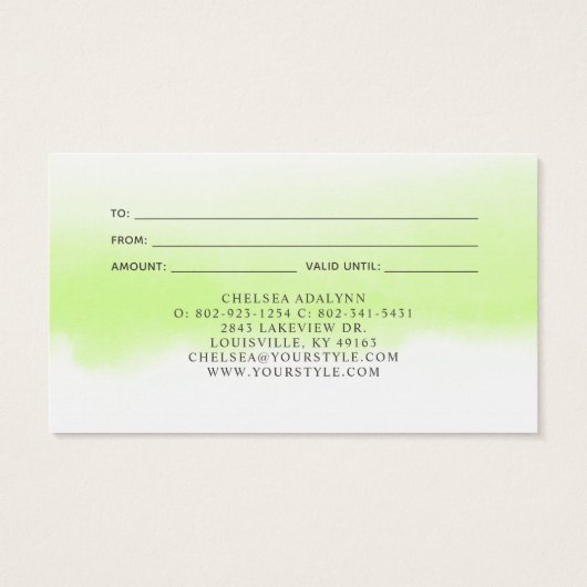 Ombre Green Waterverf Minimalist Luxury Gift Kaart (Achterkant)