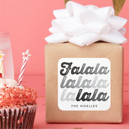 Ombre Grijs Falalalala Vet Script Moderne Feestdag Vierkante Sticker (Feest)