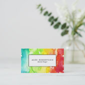 Ombre groene, gele en rode waterverf visitekaartje (Staand voorkant)