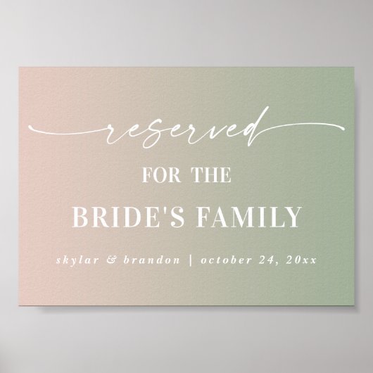 Ombre Groene gereserveerde bruidsfamilie trouwbord Poster (Voorkant)