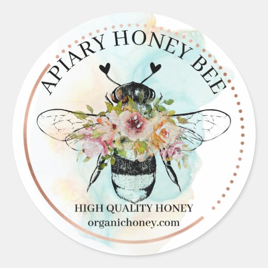 Ombre Hearts Floral Apiary Honey Bee Ronde Sticker (Voorkant)