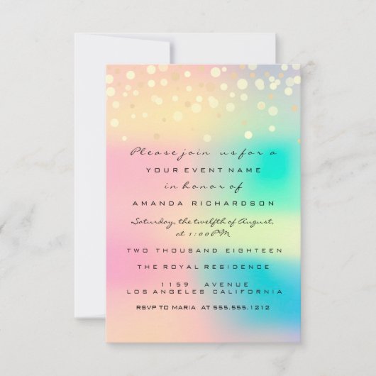 Ombre Holographic Bubble Bridal Sweet 16th Confett Kaart (Voorkant)