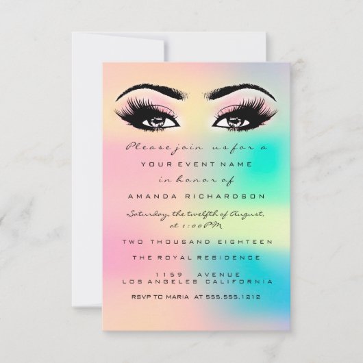 Ombre Holographic Bubble Bridal Sweet 16th Eyelash Kaart (Voorkant)