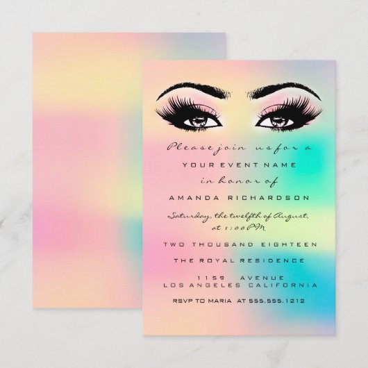 Ombre Holographic Bubble Bridal Sweet 16th Eyelash Kaart (Voorkant / Achterkant)