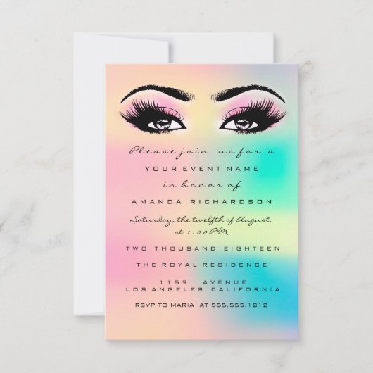 Ombre Holographic Pastel Bridal Sweet 16th Eyelash Kaart (Voorkant)
