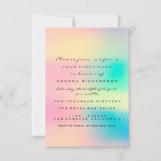 Ombre Holographic Pastel Bridal Sweet 16th Kaart (Voorkant)