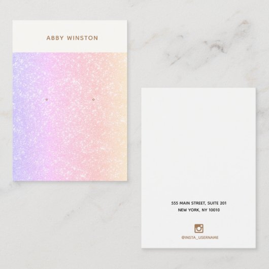 Ombre Holographic Rainbow Glitter Earring Holder Visitekaartje (Voorkant / Achterkant)