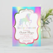 Ombre Holographic Unicorn Baby shower Invitation Kaart (Staand voorkant)