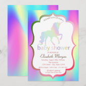 Ombre Holographic Unicorn Baby shower Invitation Kaart (Voorkant / Achterkant)