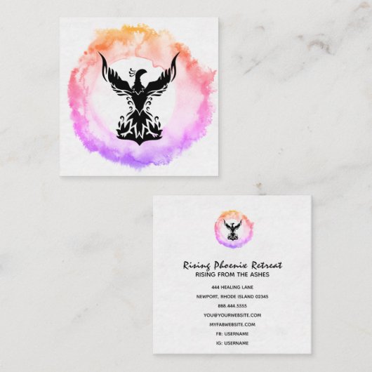 *~* Ombre Hot Pink Black Phoenix Ring of Fire Vierkante Visitekaartje (Voorkant / Achterkant)