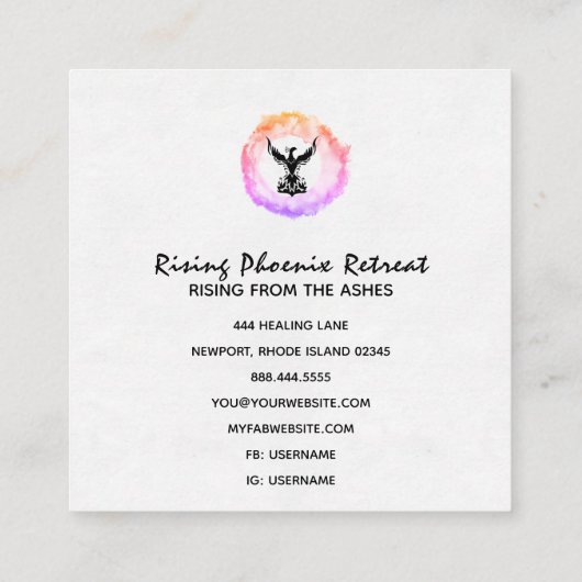 *~* Ombre Hot Pink Black Phoenix Ring of Fire Vierkante Visitekaartje (Achterkant)