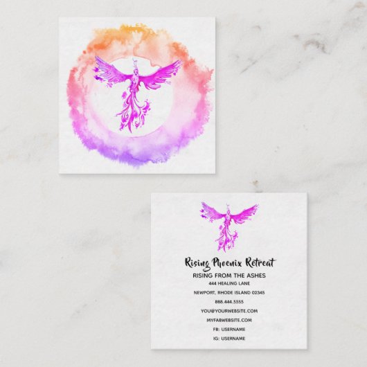 *~* Ombre Hot Pink Flame Phoenix Rings of Fire Vierkante Visitekaartje (Voorkant / Achterkant)