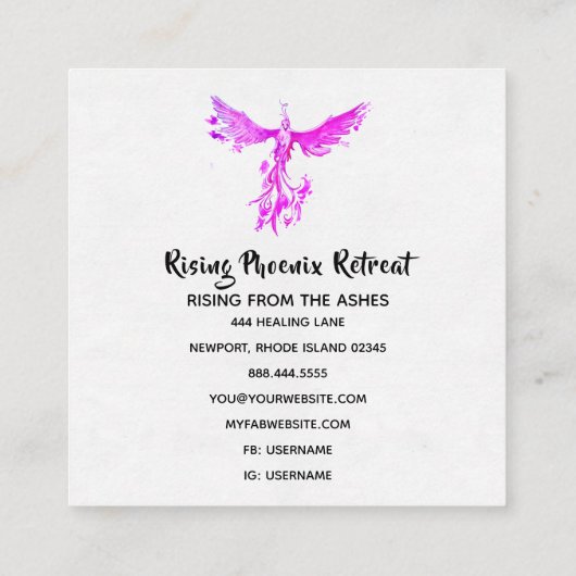 *~* Ombre Hot Pink Flame Phoenix Rings of Fire Vierkante Visitekaartje (Achterkant)