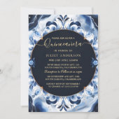 Ombre ivoor Ice Sky Gold Royal Blue Quinceanera Kaart (Voorkant)