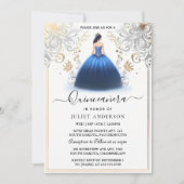 Ombre ivoor Ice Sky Gold Royal Blue Quinceanera Kaart (Voorkant)