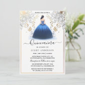 Ombre ivoor Ice Sky Gold Royal Blue Quinceanera Kaart (Staand voorkant)