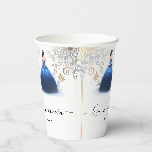 Ombre ivoor Ice Sky Gold Royal Blue Quinceanera Papieren Bekers (Achterkant)