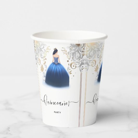 Ombre ivoor Ice Sky Gold Royal Blue Quinceanera Papieren Bekers (Rechts)