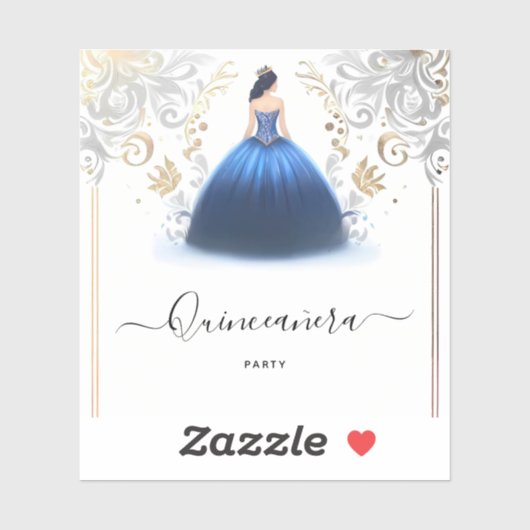 Ombre ivoor Ice Sky Gold Royal Blue Quinceanera Sticker (Vel)