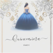 Ombre ivoor Ice Sky Gold Royal Blue Quinceanera Sticker (Voorkant)