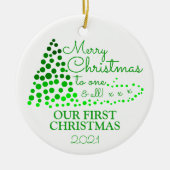 Ombré kerstboom, onze eerste kerstkerstman keramisch ornament (Voorkant)