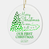 Ombré kerstboom, onze eerste kerstkerstman keramisch ornament (Links)