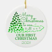 Ombré kerstboom, onze eerste kerstkerstman keramisch ornament (Achterkant)
