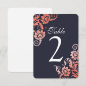 Ombre Koraal en Blauw Tafelnummer Kaarten (Voorkant / Achterkant)