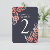 Ombre Koraal en Blauw Tafelnummer Kaarten (Staand voorkant)