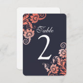 Ombre Koraal en Blauwe Tafel Nummer Kaarten (Voorkant / Achterkant)
