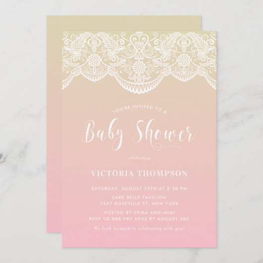 Ombre Lace Pattern Sunset Baby shower Invitation Kaart (Voorkant / Achterkant)