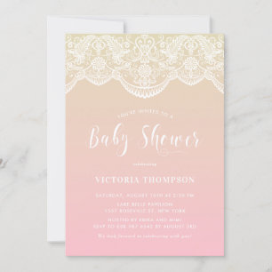 Ombre Lace Pattern Sunset Baby shower Invitation Kaart