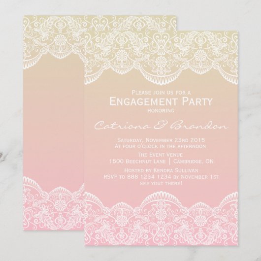 Ombre Lace Pattern Sunset Verloving Invitation Kaart (Voorkant / Achterkant)