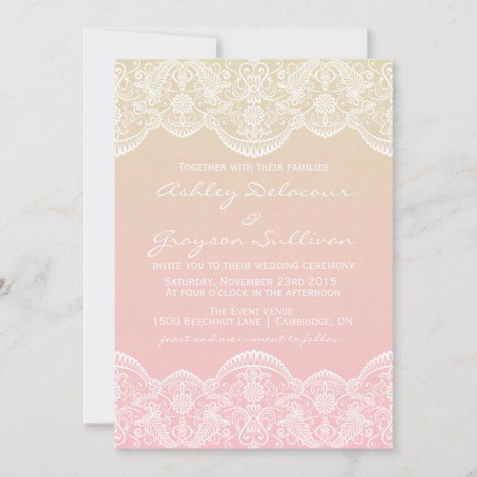 Ombre Lace Pattern Sunset Wedding Invitation Kaart (Voorkant)
