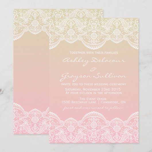 Ombre Lace Pattern Sunset Wedding Invitation Kaart (Voorkant / Achterkant)