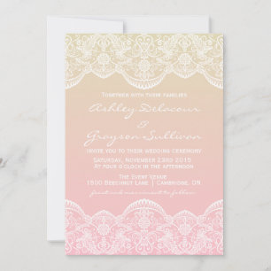 Ombre Lace Pattern Sunset Wedding Invitation Kaart