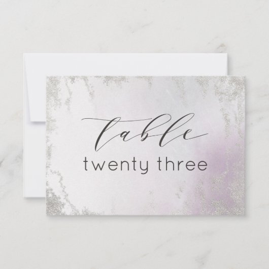 Ombre Lavendel Paarse Zilveren Bruiloft Tafel Numm Kaart (Voorkant)