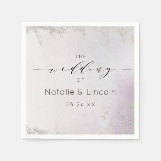 Ombre Lavendel Paarse Zilveren Folie Bruiloft Mono Servet (Voorkant)