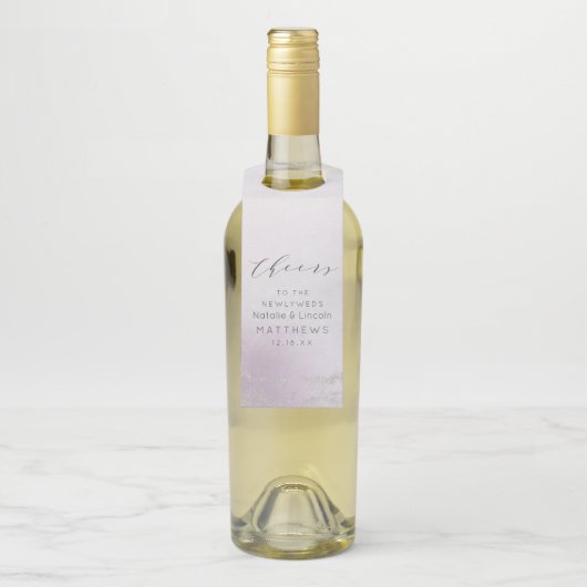 Ombre Lavendel Paarse Zilveren Folie Proost Bruilo Flessenhanger (Op fles)