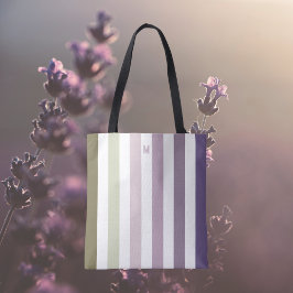 Ombre Lavender Field Strip & Personalized Monogram Tote Bag