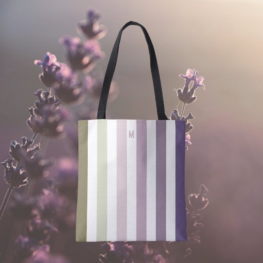 Ombre Lavender Field Strip & Personalized Monogram Tote Bag