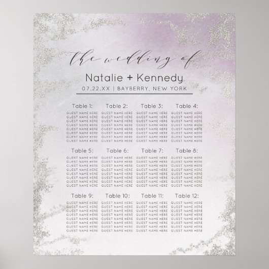 Ombre Lavender Paars Wedding Table Seating Chart Poster (Voorkant)