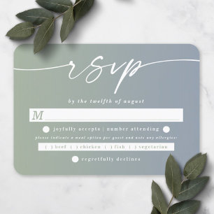 Ombre Leaf Green & Dusty Blue Wedding Meal Choice RSVP Kaartje