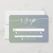 Ombre Leaf Green & Dusty Blue Wedding Meal Choice RSVP Kaartje (Voorkant)
