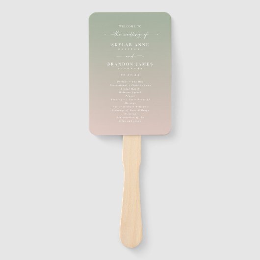 Ombre Leaf Green & Pink Wedding Ceremony Programme Handwaaier (Voorkant)