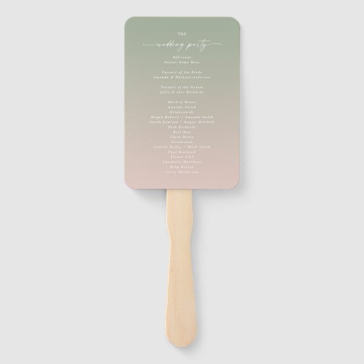 Ombre Leaf Green & Pink Wedding Ceremony Programme Handwaaier (Achterkant)