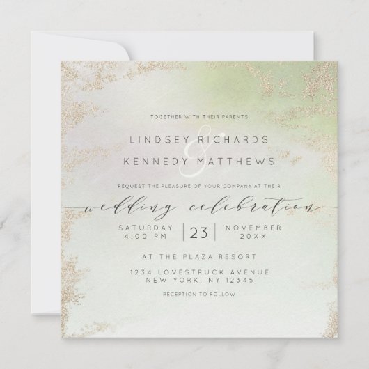 Ombre Lente Groen Goud Folie Chique Bruiloft Vierk Kaart (Voorkant)